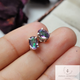 Mystic Topaz Stud Earrings, 925 Sterling Silver Stud Earrings, Boho Topaz Post Earring, Handmade Jewelry, Wedding Stud, Bridesmaid Gift